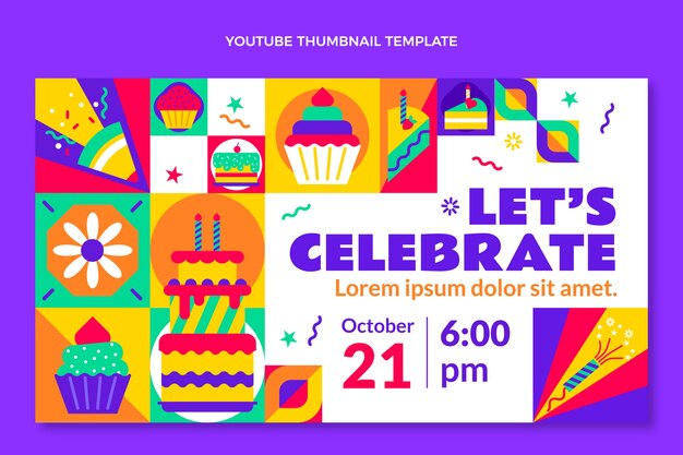 Flat design mosaic birthday youtube thumbnail