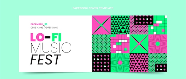 Flat design mosaic music festival facebook cover