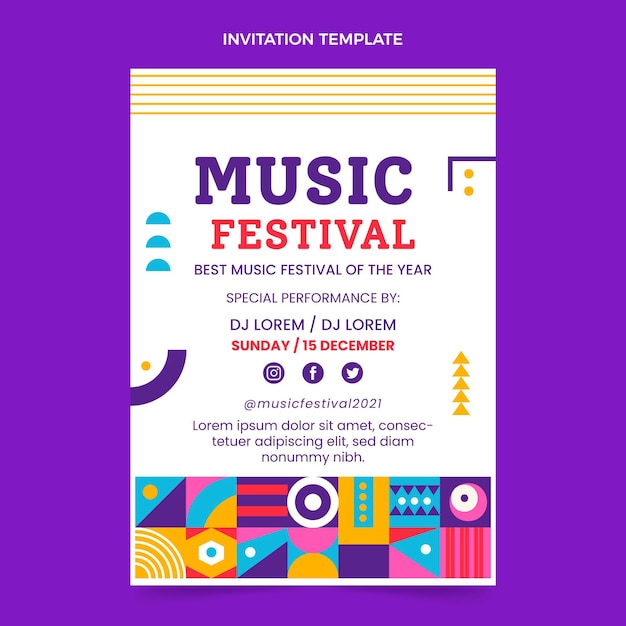 Flat design mosaic music festival invitation