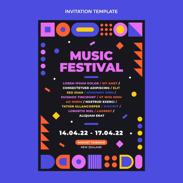 Flat design mosaic music festival invitation