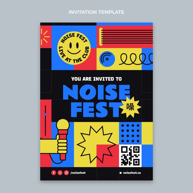 Flat design mosaic music festival invitation