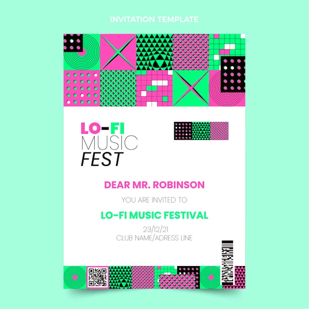 Flat design mosaic music festival invitation