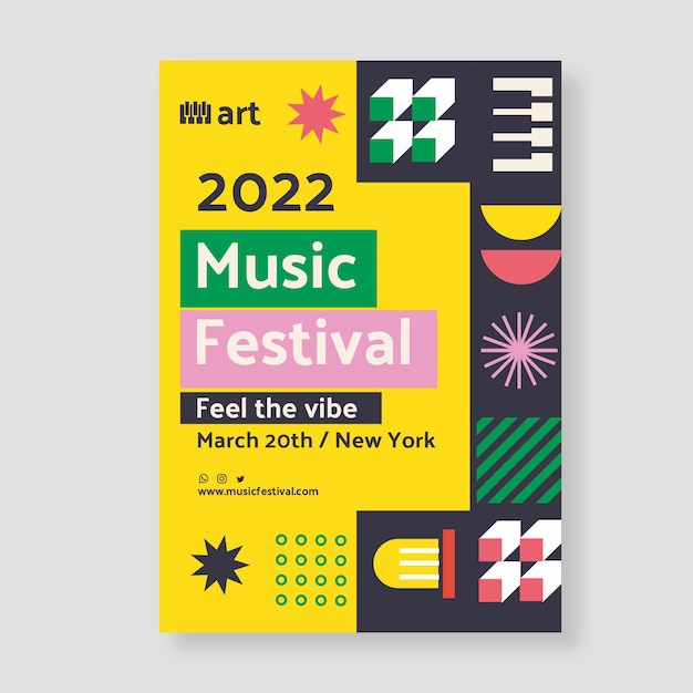 Flat design mosaic music festival invitation