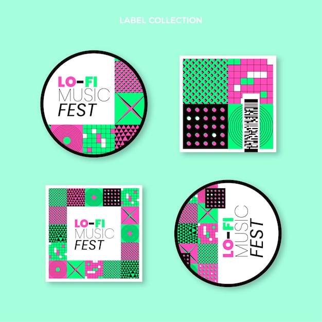 Flat design mosaic music festival label collection