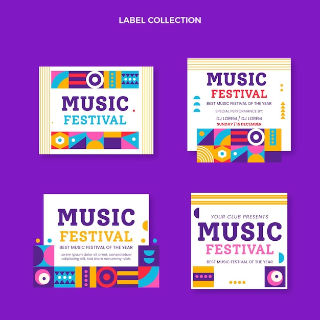 Flat design mosaic music festival labels