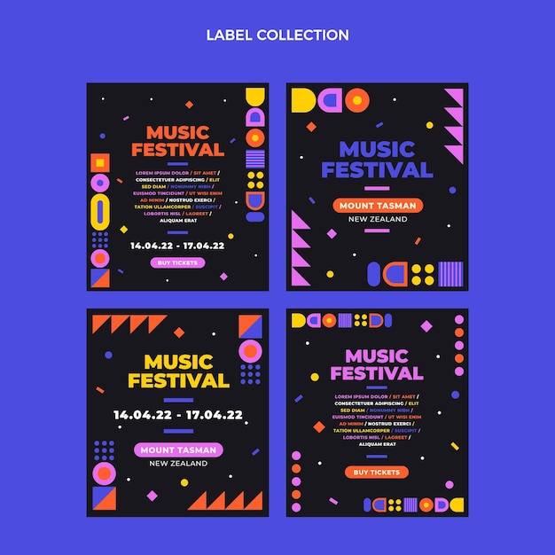 Flat design mosaic music festival labels