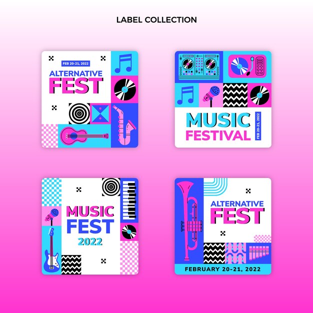 Flat design mosaic music festival labels