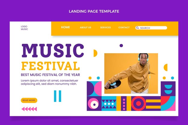 Flat design mosaic music festival landing page