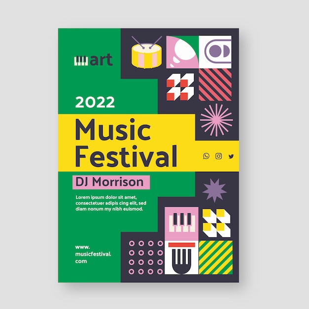 Flat design mosaic music festival poster