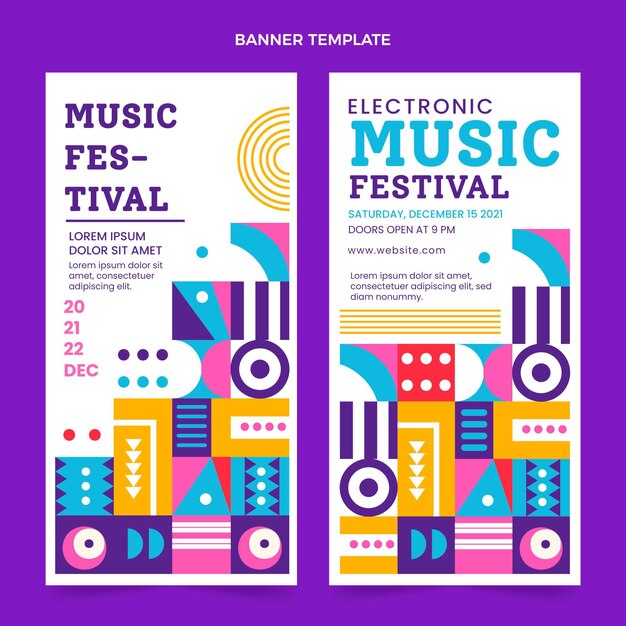 Flat design mosaic music festival vertical banners