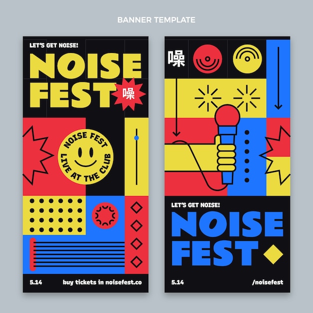 Flat design mosaic music festival vertical banners