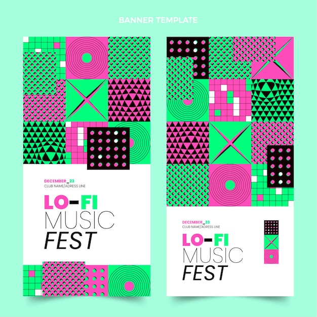 Flat design mosaic music festival vertical banners