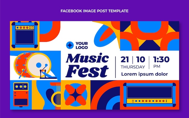 Flat design mosaic music festival