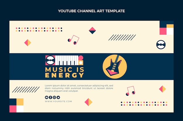 Flat design of mosaic music youtube channel art