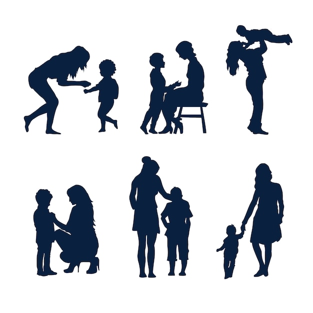 Free vector flat design mother and son silhouette