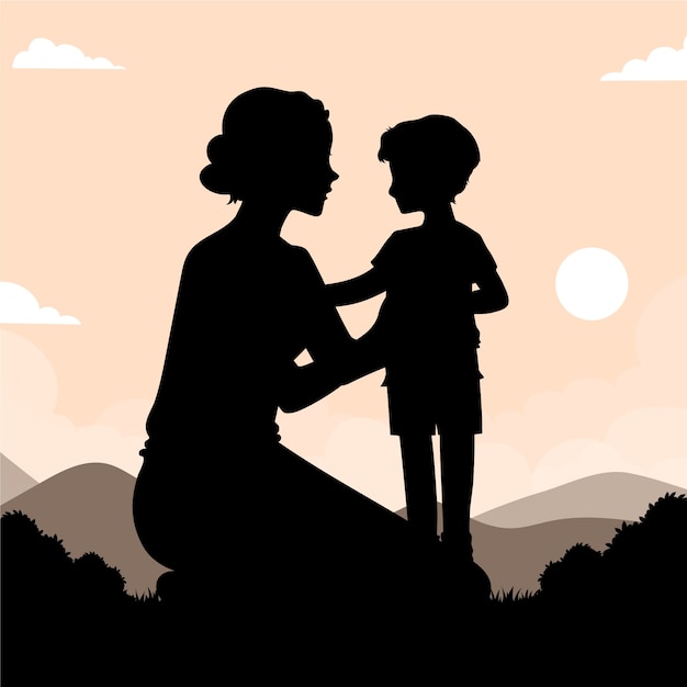 Free vector flat design mother and son silhouette