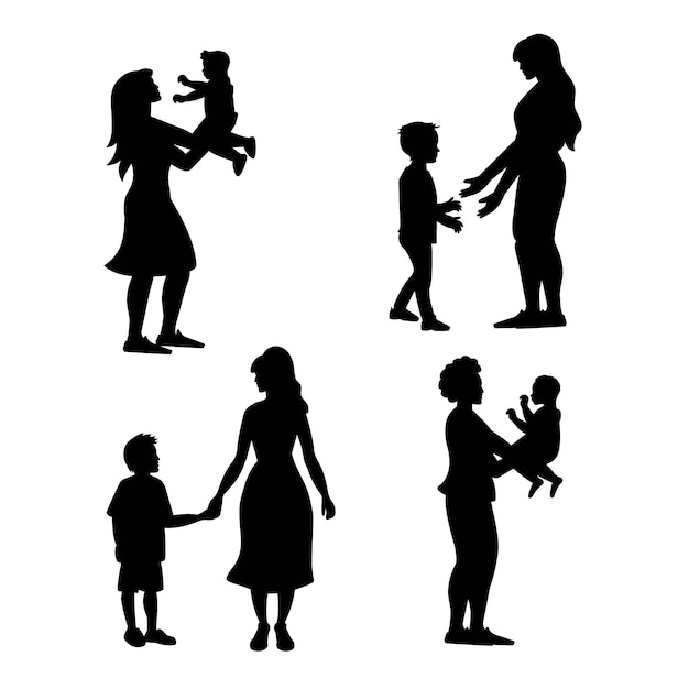 Free vector flat design mother and son silhouette