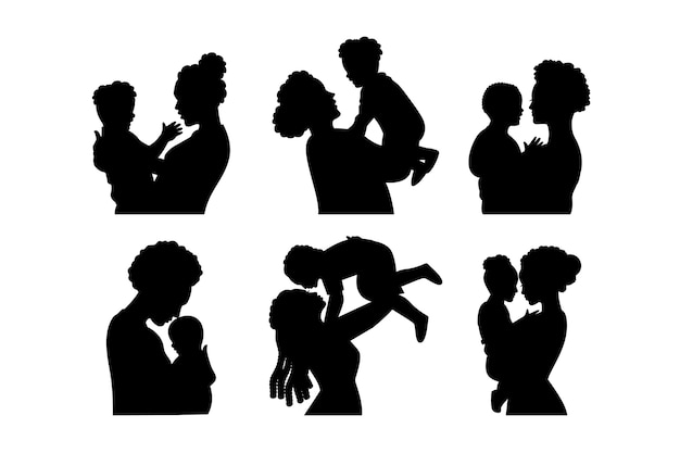 Flat design mother and son silhouette