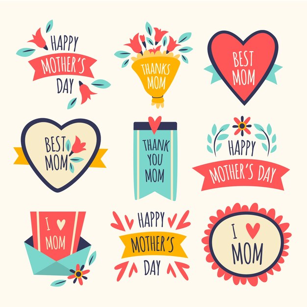 Flat design mothers day label collection concept