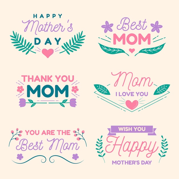 Flat design mothers day label collection