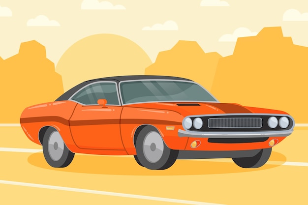 Flat design muscle car illustration