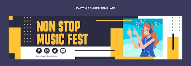 Flat design music festival twitch banner