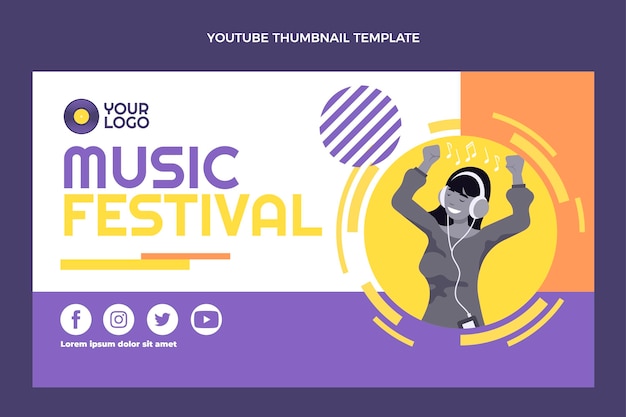 Flat design music festival youtube thumbnail