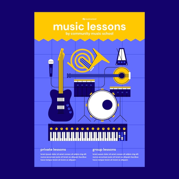 Free Vector flat design music school poster template