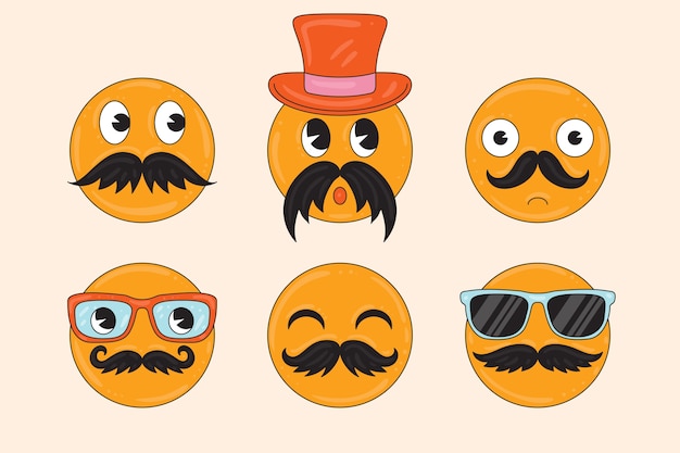 Free Vector flat design mustache emoji illustration