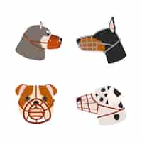 Free vector flat design muzzled animals set