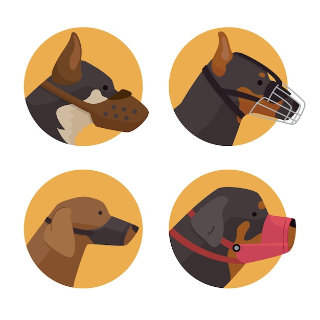 Flat design muzzled dogs illustrated