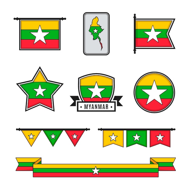 Free Vector flat design myanmar national emblems