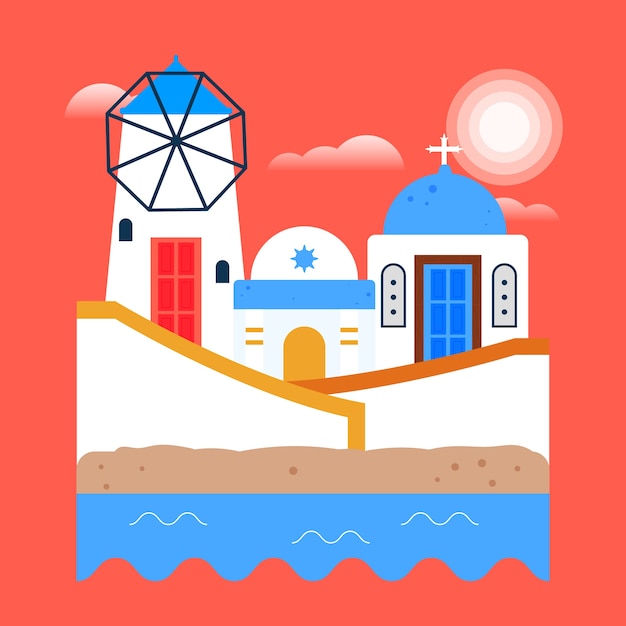 Free Vector flat design mykonos illustration