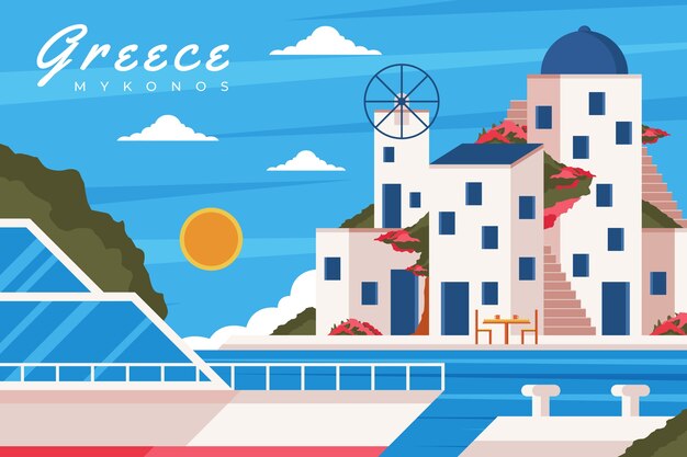 Flat design mykonos illustration