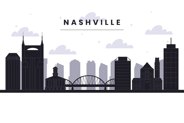 Flat design nashville skyline silhouette