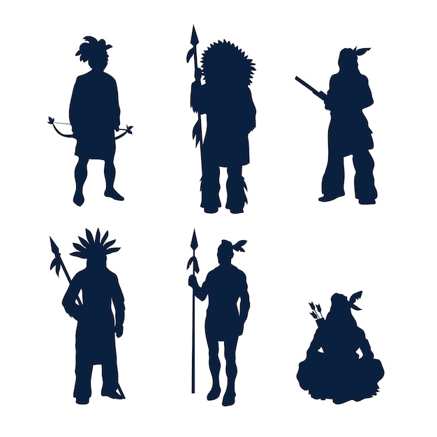 Flat design native americansilhouette