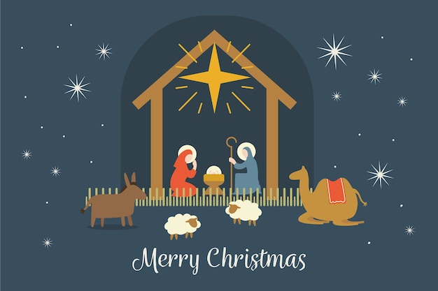 Flat design nativity scene concept