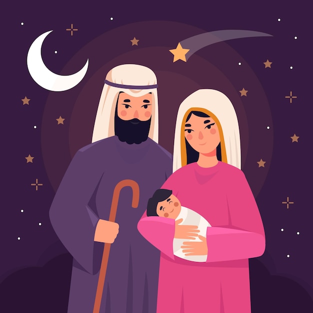 Flat design nativity scene