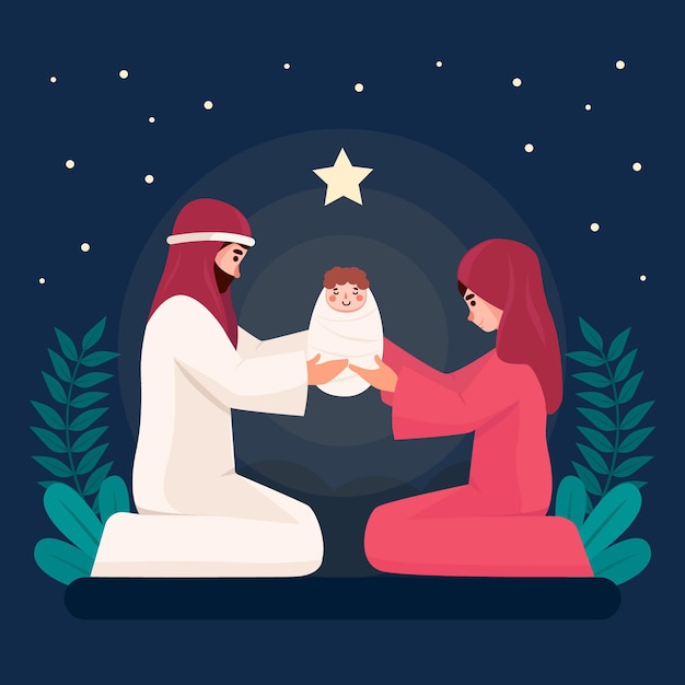 Free vector flat design nativity scene