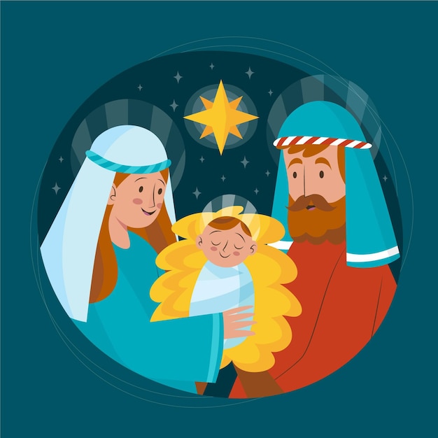 Flat design nativity scene