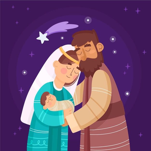 Flat design nativity scene