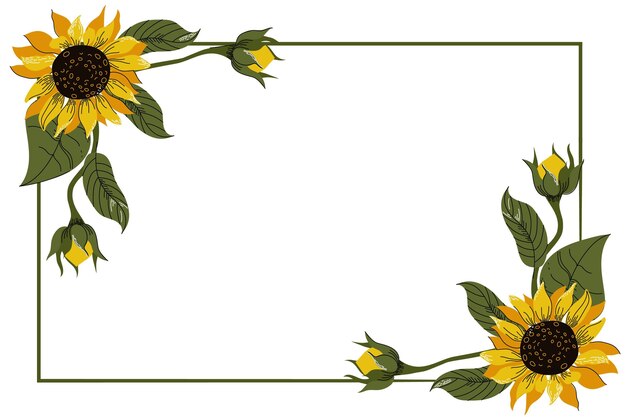 Flat design natural sunflower border