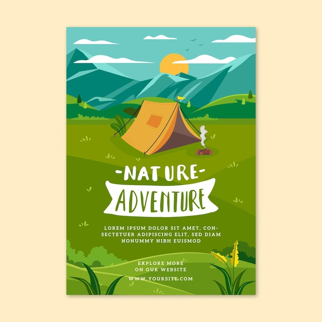 Flat design nature adventure flyer