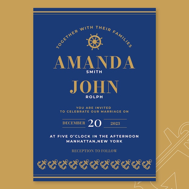 Flat design nautical wedding invitation