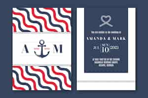 Free vector flat design nautical wedding invitations