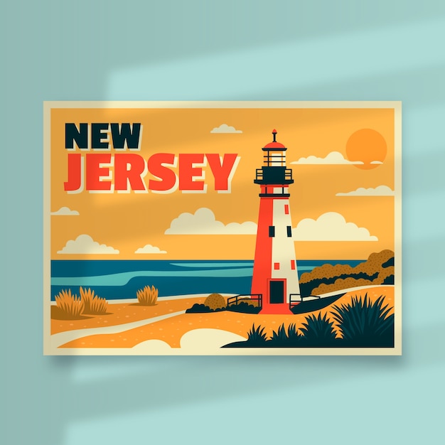 Flat design new jersey postcard illustration