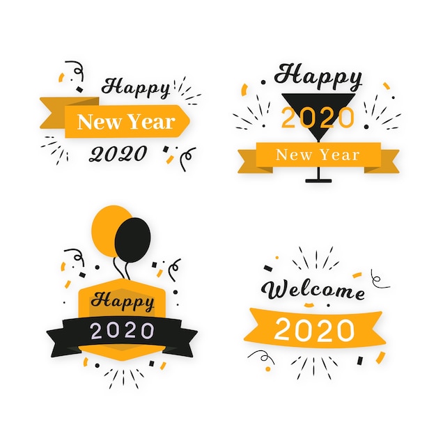 Free Vector flat design new year 2020 badge collection