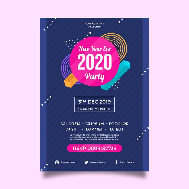 Flat design new year 2020 party flyer template