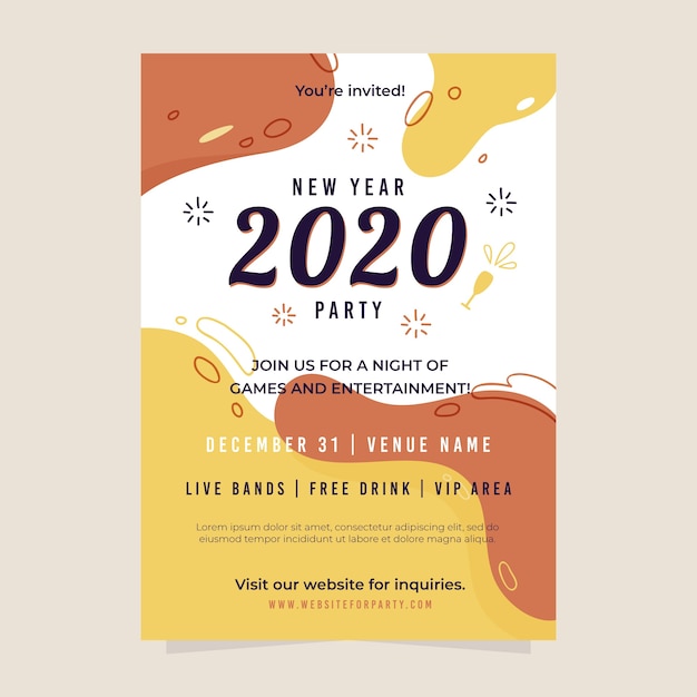 Flat design new year 2020 party poster template