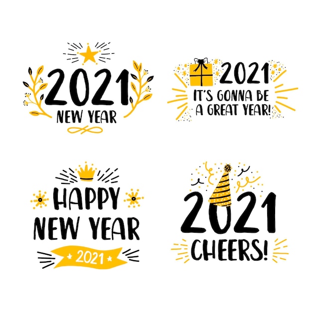 Flat design new year 2021 labels set